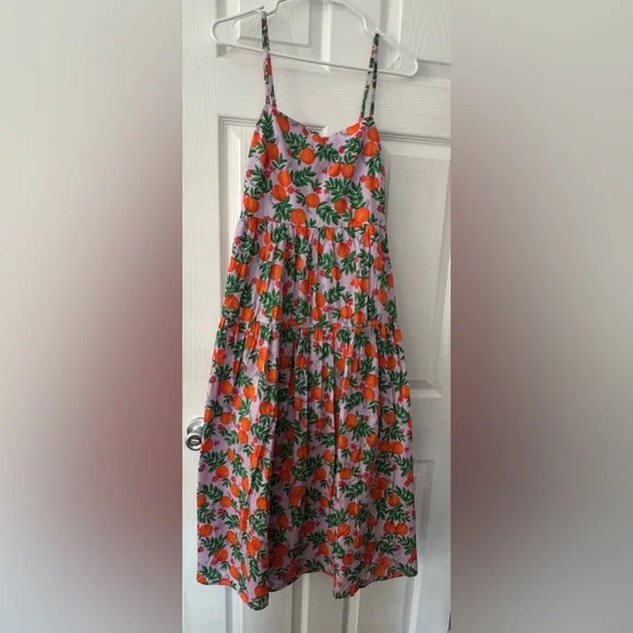 Jcrew Factory Midi Strappy Dress with Orange and Green Print. - Picture 5 of 8